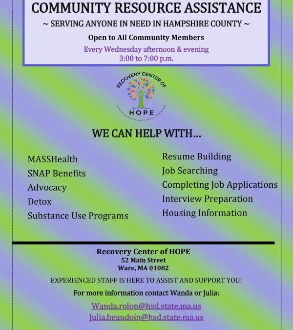 Community Resource Assistance – Recovery Center of HOPE